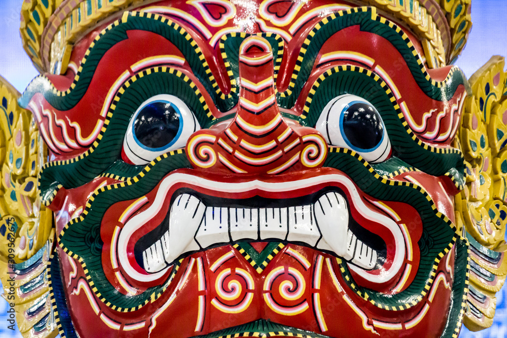 Antique Thai face giant. At Suvarnabhumi airport Thailand. Antique Thai face giant. At Suvarnabhumi airport Thailand.