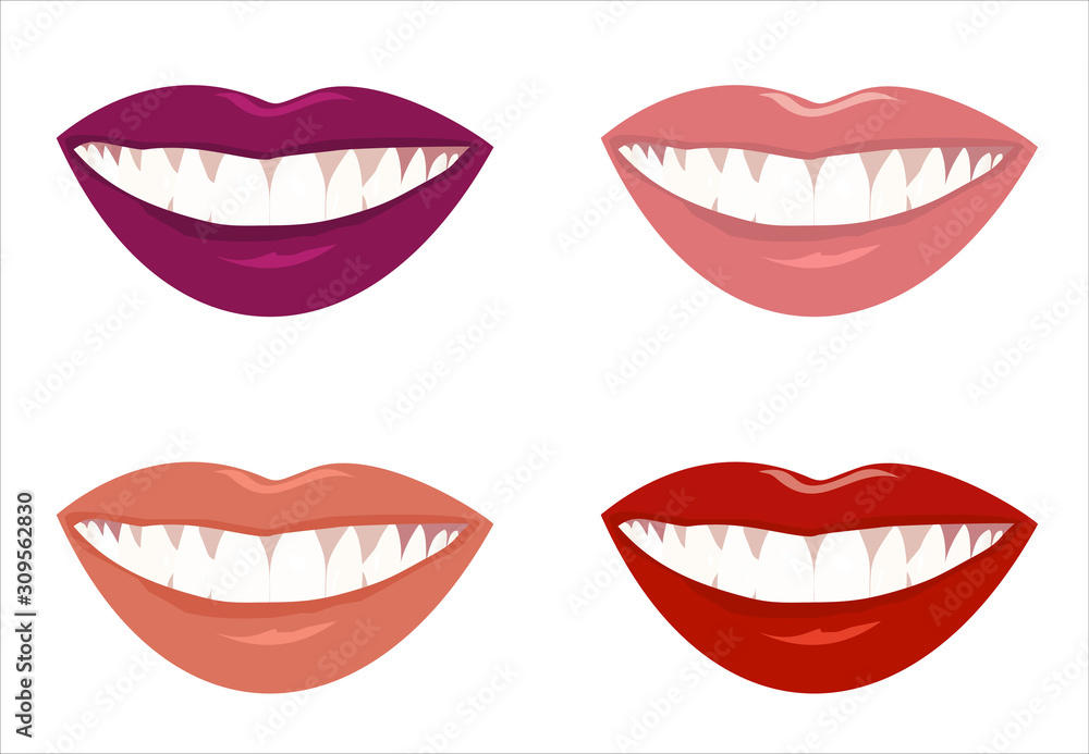 Fototapeta premium Smile with white tooth design flat. Dental and smile, teeth white, healthy dental, beauty and care smile, health and clean tooth