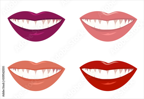 Smile with white tooth design flat. Dental and smile, teeth white, healthy dental, beauty and care smile, health and clean tooth