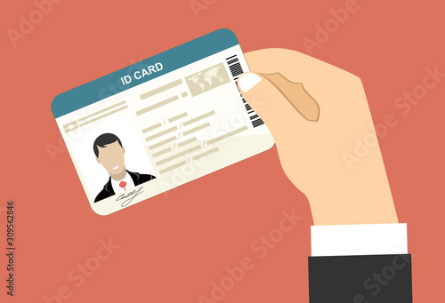 hand hold ID Card. Flat design style.