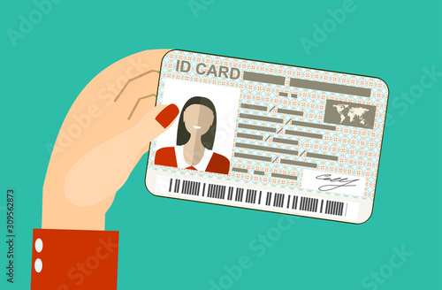 hand hold ID Card. Flat design style.