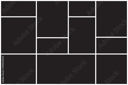Photo collage pattern. White frames, black pattern