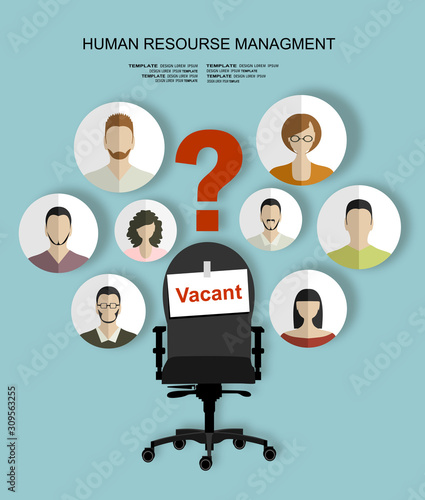 Human resources recruiting planning job business concept with office chair abstract flat vector illustration