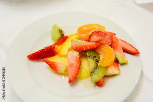 Macedonia Fruits on the Plate at Spring