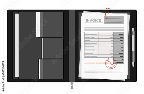 Invoice sheet, bill and pen. Flat style illustration, invoice payment concept