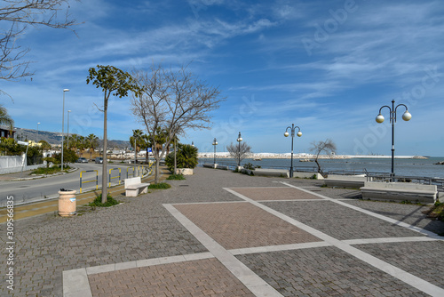 Manfredonia Coastline by Morning with Cloudy Sky and Seascape Panorama View