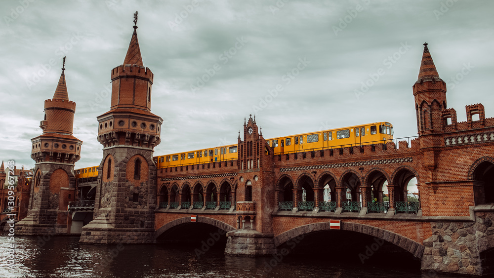 Berlin metro train on Oberbaumbrücke in Berlin