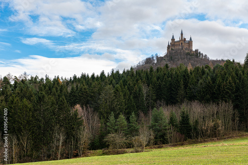Hilltop castle of Hohenzollern in Germany with beautiful sky