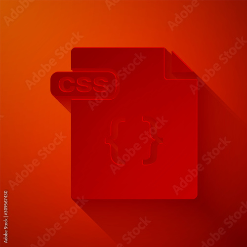 Paper cut CSS file document. Download css button icon isolated on red background. CSS file symbol. Paper art style. Vector Illustration