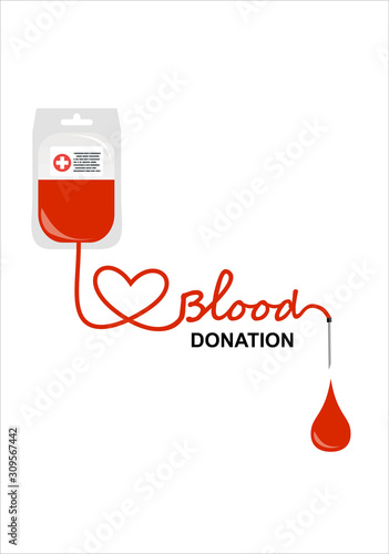 A blood donation bag with tube shaped as a heart. 