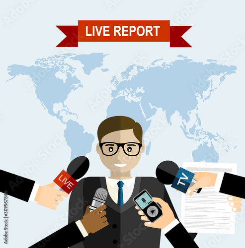 News conference world live tv hands of journalists microphones interview concept