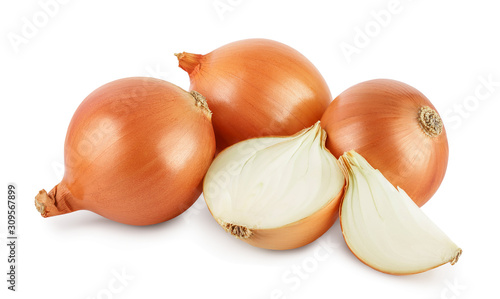 yellow onion isolated on white background close up