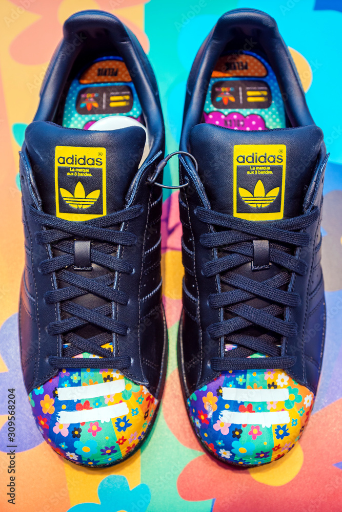 MOSCOW, RUSSIA - AUGUST 23: Adidas Originals shoes in a shoe store in  Moscow August 23, 2015.