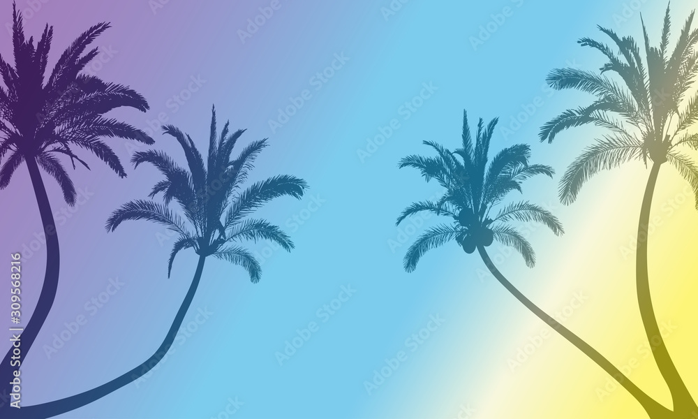 Summer frame of silhouette of palm trees. Background for text. Sale, party and etc. Vector illustration. Applied clipping mask.