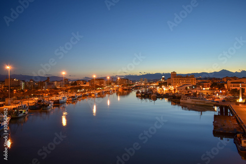 Illuminated Pescara View From the Bridge by Night of City and River in Abruzzo, Italy