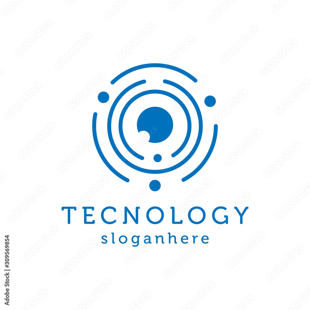Circle line technology logo design vector