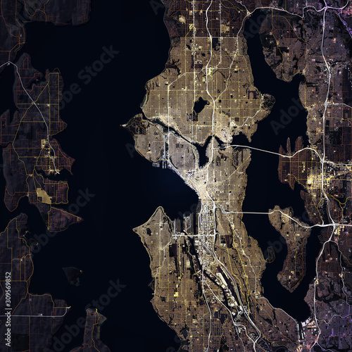 Map Seattle city. Washington