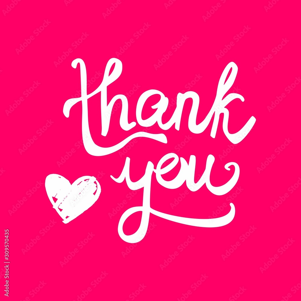 Thank you handwritten pink vector card with heart