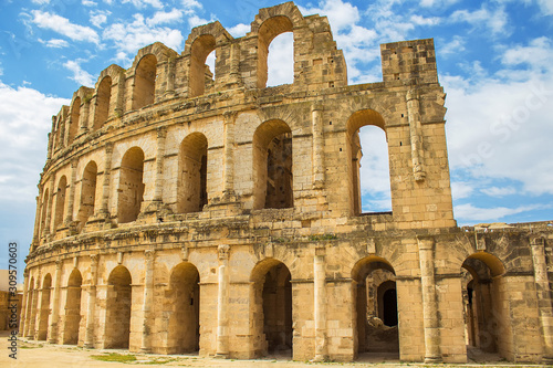 Panoramic view of ancient roman amphitheater in El Djem  Tunisia  North Africa