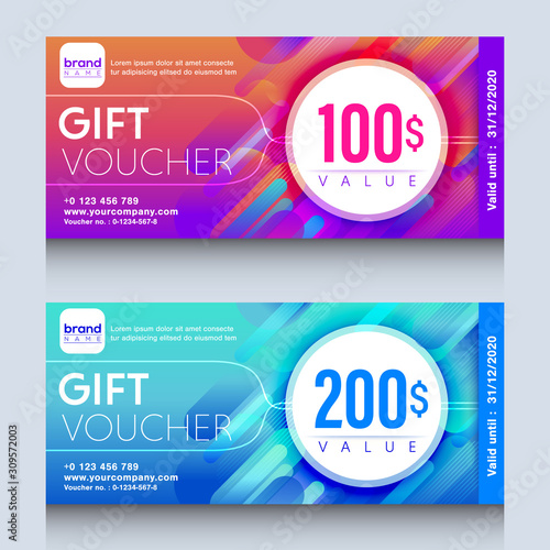 vibrant colorful gift voucher certificate coupon design template.