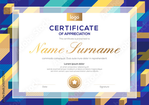 modern certificate of completion template with abstract cube shape graphic background