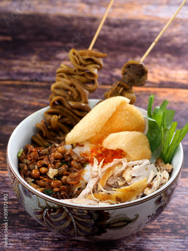 Bubur ayam, Indonesian rice porridge with shredded chicken