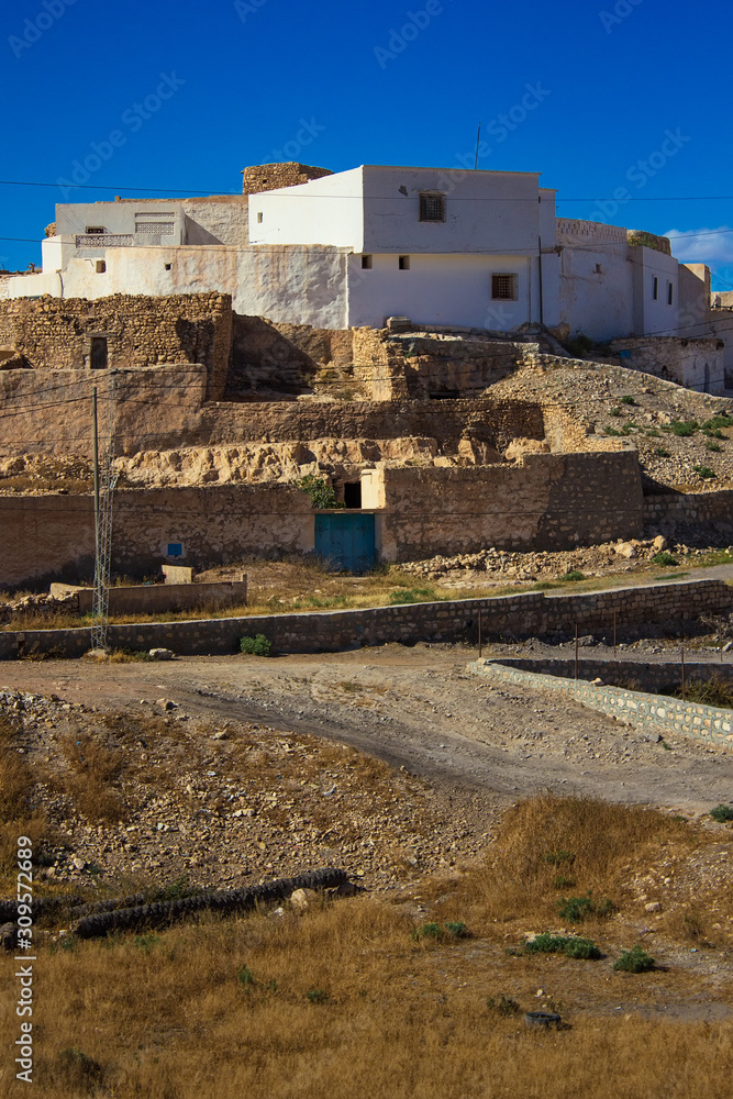 Panoramic view of berber village Tamezret in Tunisia. North Africa Panoramic view of berber village Tamezret in Tunisia. North Africa