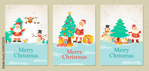 Santa Claus in Merry Christmas holiday greeting card background in vector