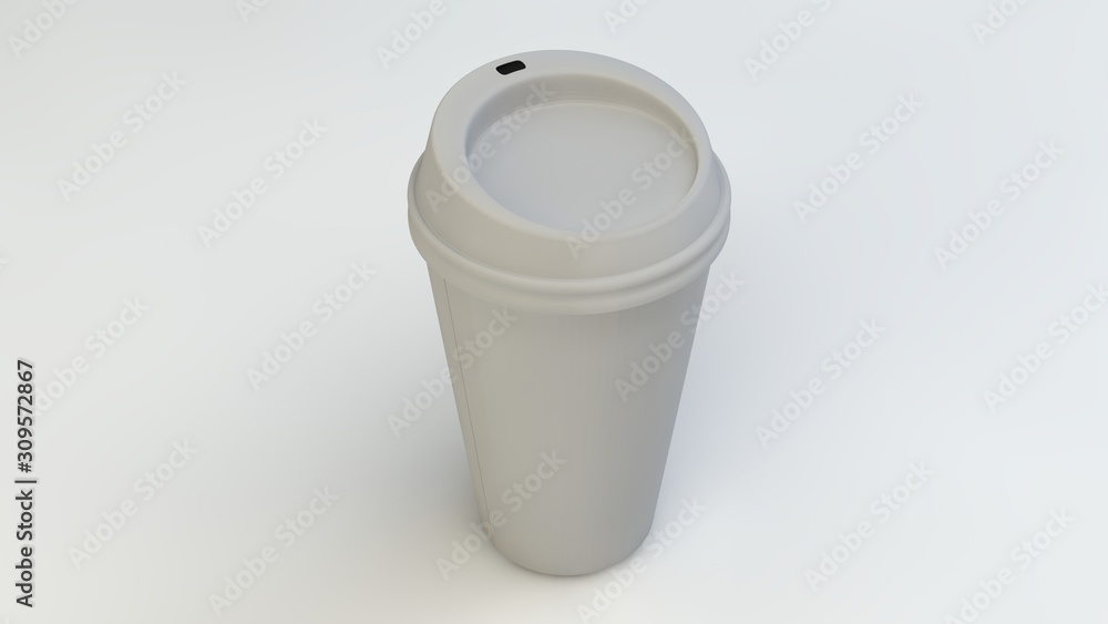 3d rendering, 3d illustration. Paper cup for coffee on a light background. 3d rendering, 3d illustration. Paper cup for coffee on a light background.