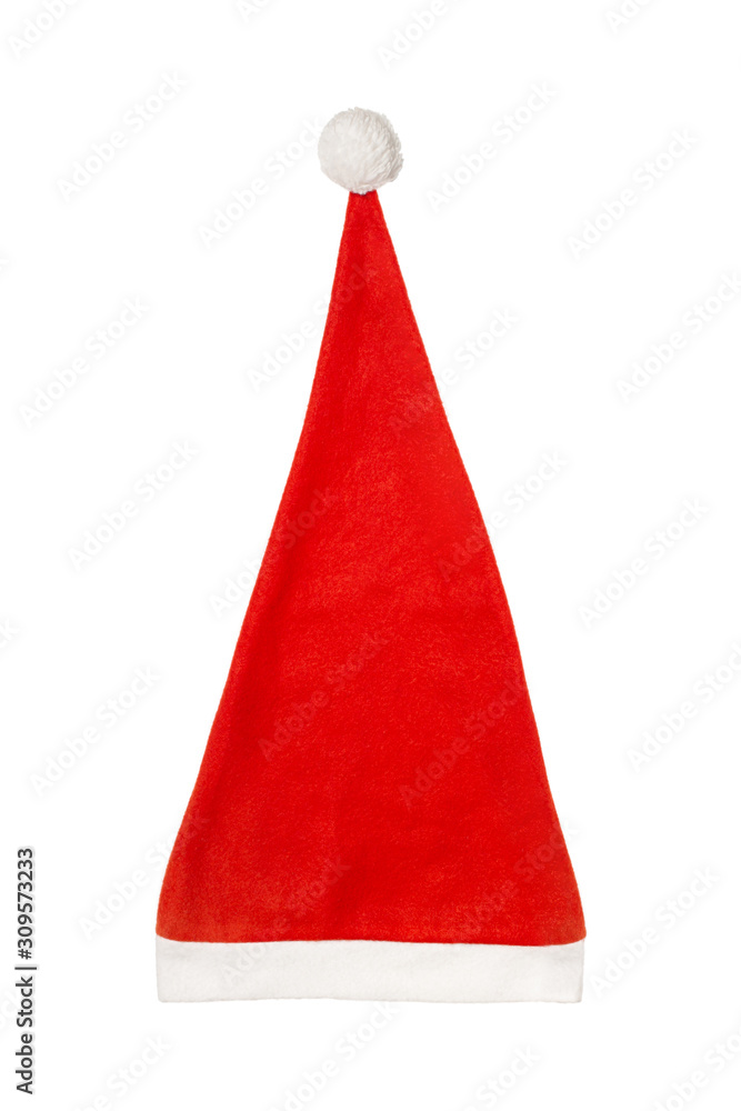 Red fur santa hat for christmas decoration isolated white background Red fur santa hat for christmas decoration isolated white background
