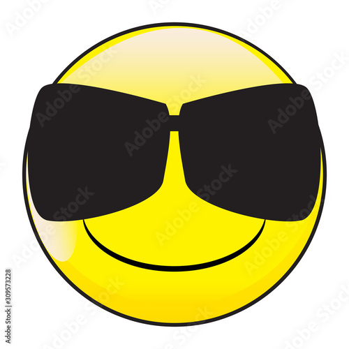 Big Happy Eyes Smile Face Button Emoticon With Dark Glasses