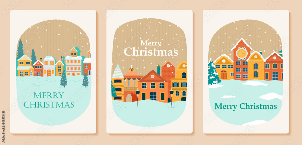 Decorated house on Happy Winter celebration greeting background for Merry Christmas in vector