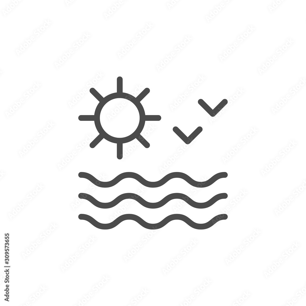 Sun seascape line outline icon