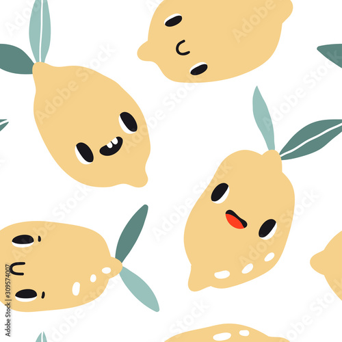 Seamless pattern with cartoon lemons