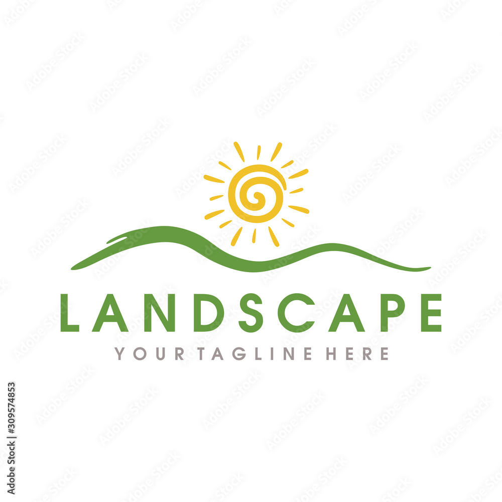 Landscape Hills Logo, Farm Logo, Mountain Peaks Vector logo design