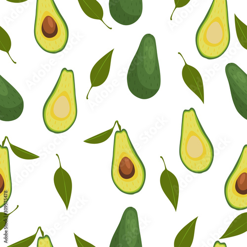 Seamless avocado pattern. Avocado on a white background. Vector graphics.