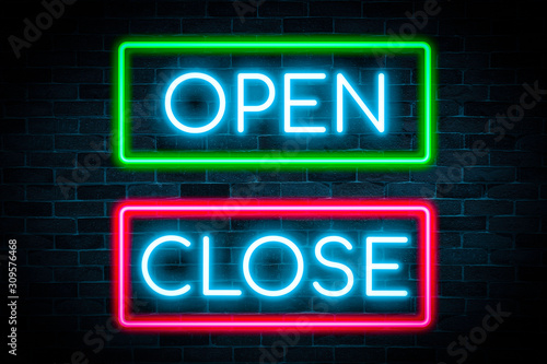 Neon light OPEN and CLOSE Banner ,modern fashion, product advertising.
