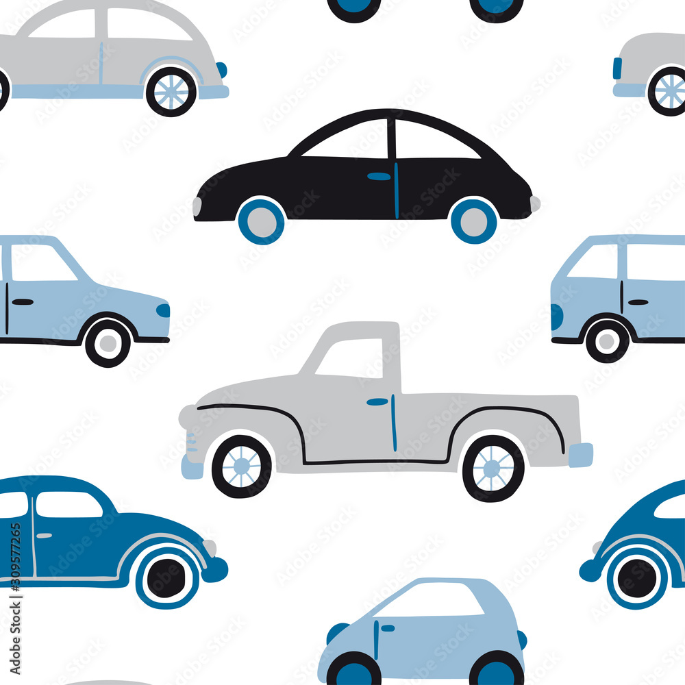 Hand drawn cars seamless pattern