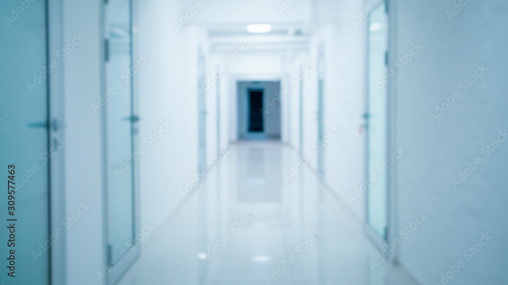 Empty corridor in private hospital with closed doors