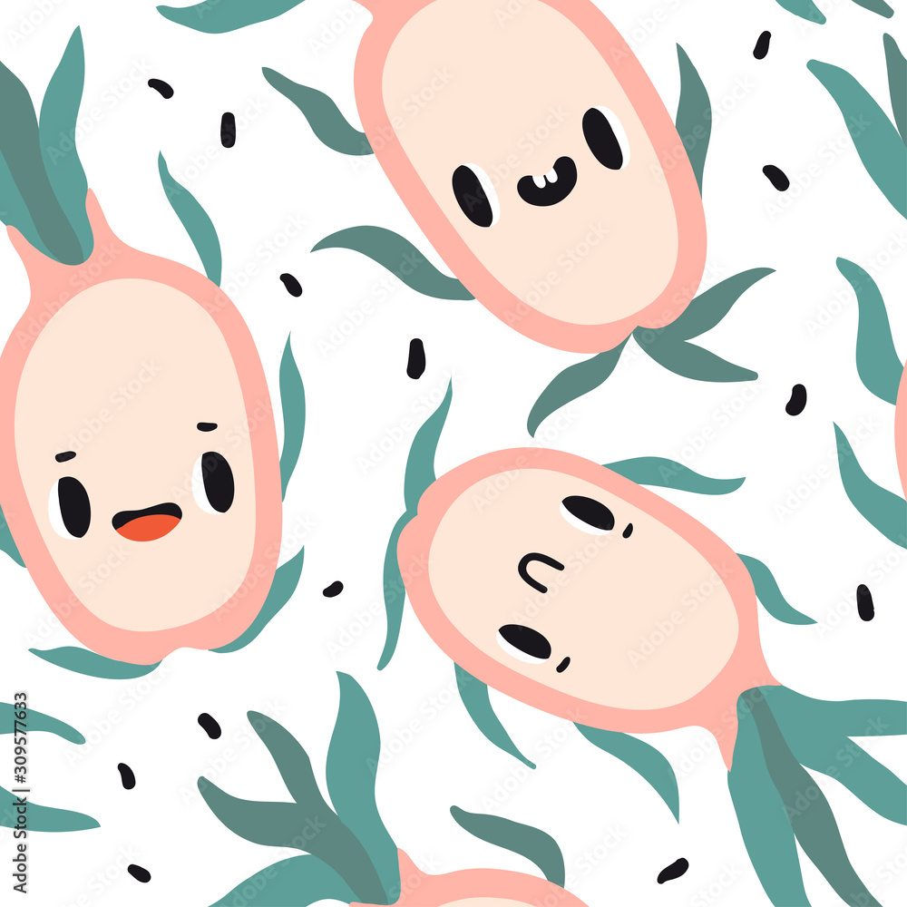 Seamless pattern with cartoon pitaya Seamless pattern with cartoon pitaya