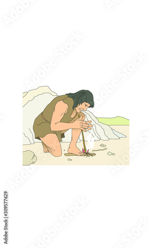 Drawing of a homo sapiens making fire
