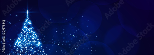 christmas sparkle tree blue festival banner design