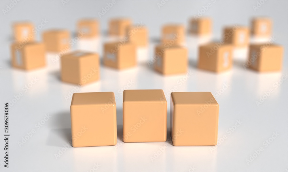 Three blank blocks with copyspace. 3 letter word mockup. Cubes for text template. 3d illustration Three blank blocks with copyspace. 3 letter word mockup. Cubes for text template. 3d illustration