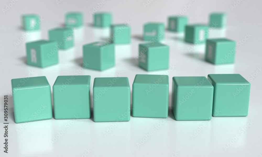Six blank blocks with copyspace. 6 letter word mockup. Cubes for text template. 3d illustration Six blank blocks with copyspace. 6 letter word mockup. Cubes for text template. 3d illustration