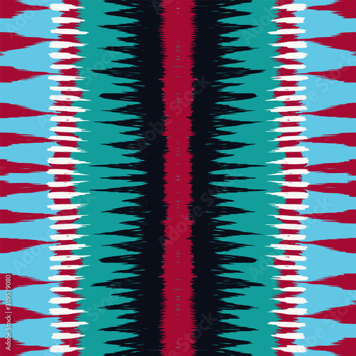 Blue Ikat Vector Seamless Pattern. Dip Watercolor 