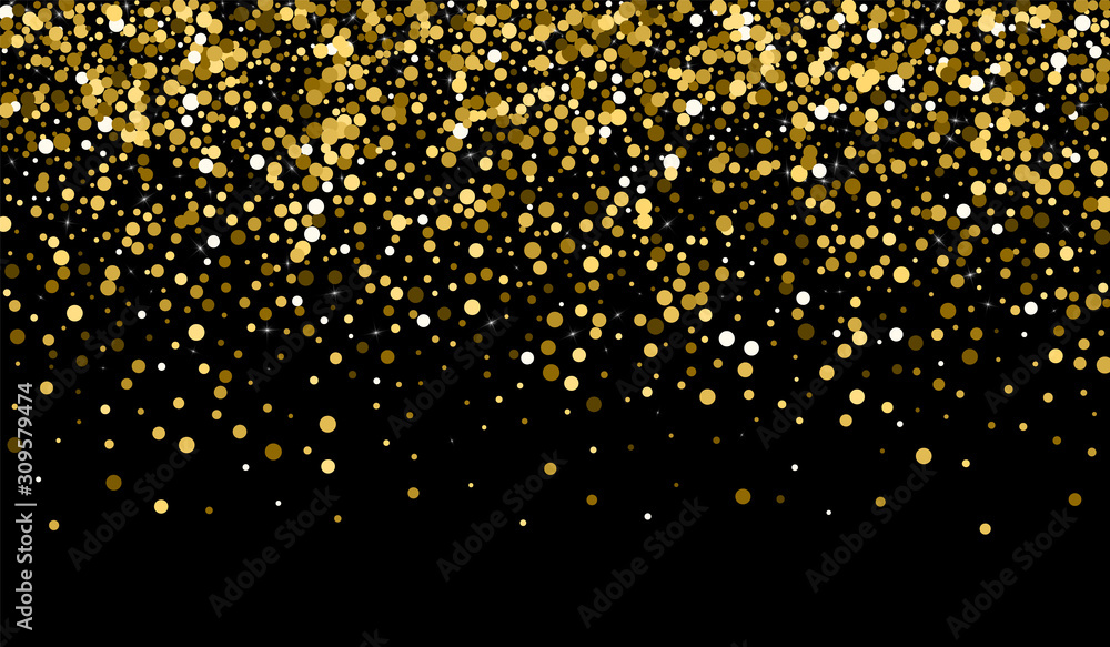 Gold Glow Effect Pattern. Transparent Confetti Invitation. Festive Design. Gold Sequin Falling Background. Dust Bridal Wallpaper.