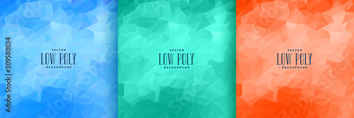 abstract low poly background set in three colors