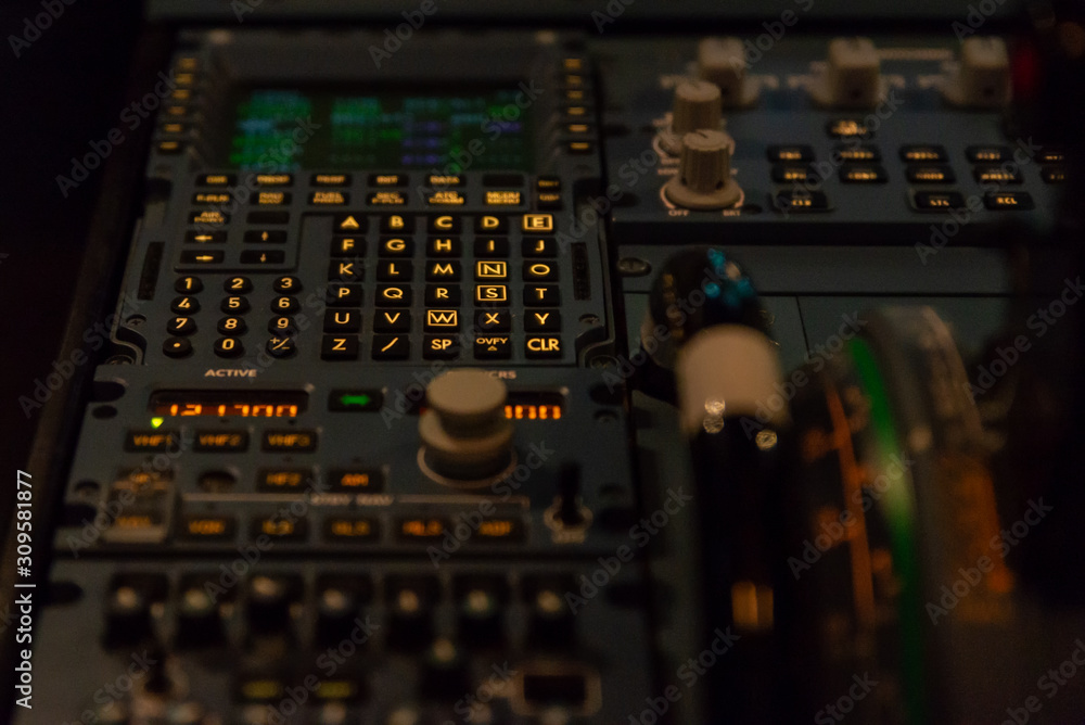 Airplane buttons in the cockpit simulator Airplane buttons in the cockpit simulator