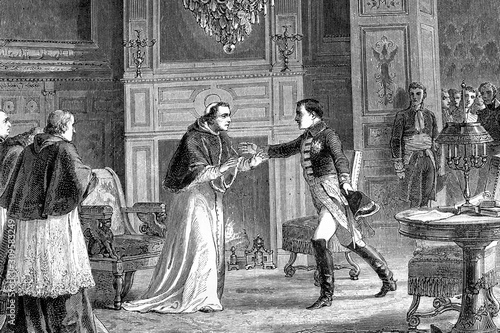 Canvas Print Napoleon visits Pope Pio VII in Fontainebleau, France