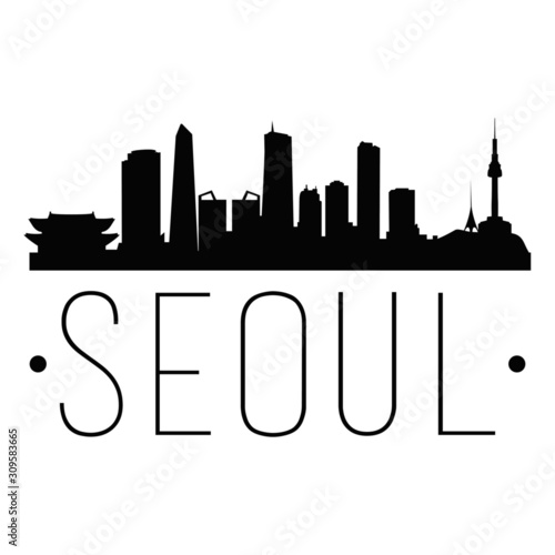 Seoul Korea Skyline. Silhouette Skyline Stamp Vector City Design.